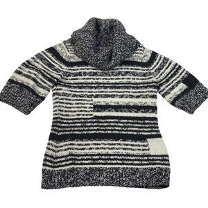 White House‎ Black Market Women's Med Black/White Sweater Cowl Neck Short Sleeve